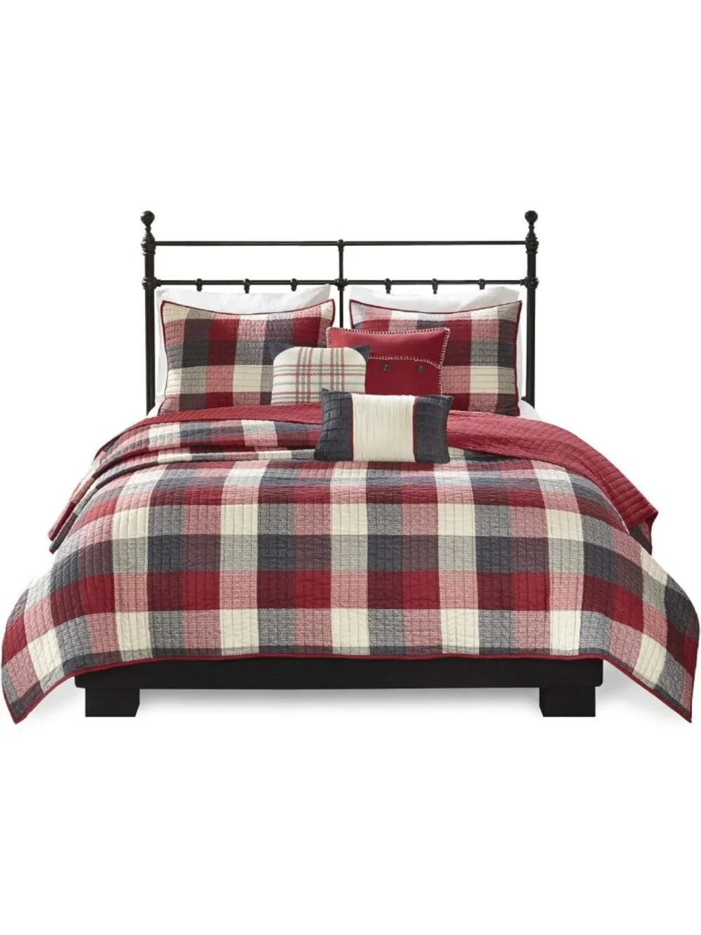 Cozy Plaid Quilt Set, 6PC King/Cal King Bedding, Cabin Style Home Decor